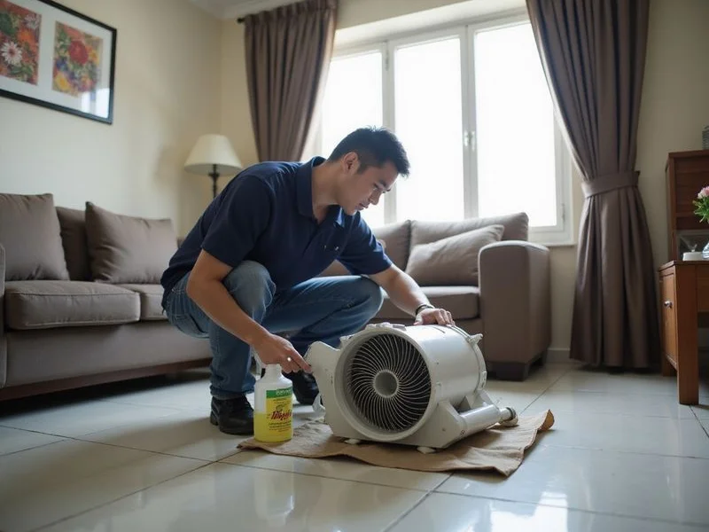 ML Solution technician dismantling indoor aircond blower for chemical wash