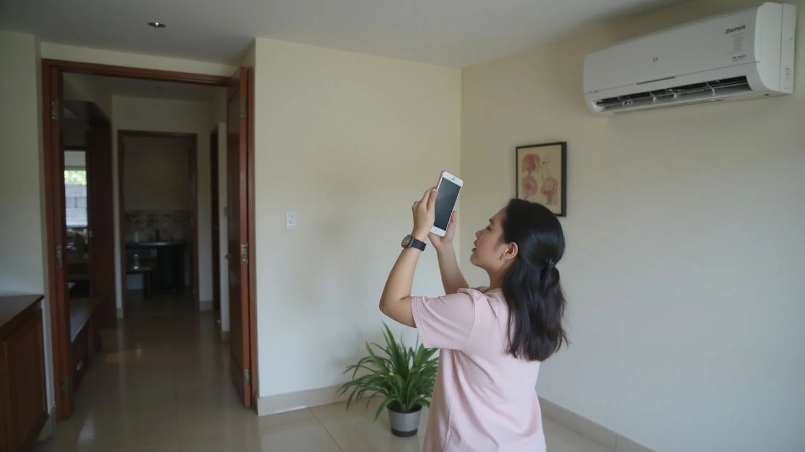 Homeowner recording the sound from an indoor aircond to send for diagnosis