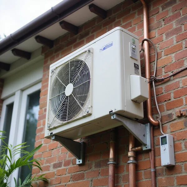 Outdoor condenser unit mounted on Shah Alam terrace home