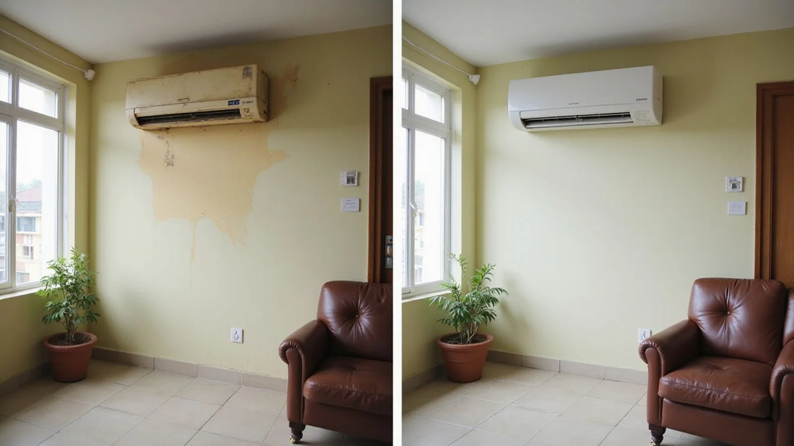Older aircond and new inverter unit side by side