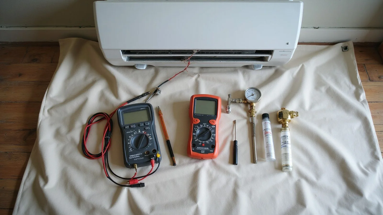 ML Solution toolkit ready beside an indoor split-unit aircond